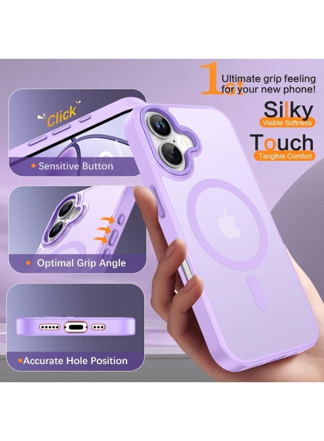 أكاليكس جراب مغناطيسي لهاتف آيفون 16 بلس [مقاوم للصدمات ونحيف] غطاء خلفي صلب شفاف غير لامع مع حماية عالية الجودة | بنفسجي فاتح - Image 3